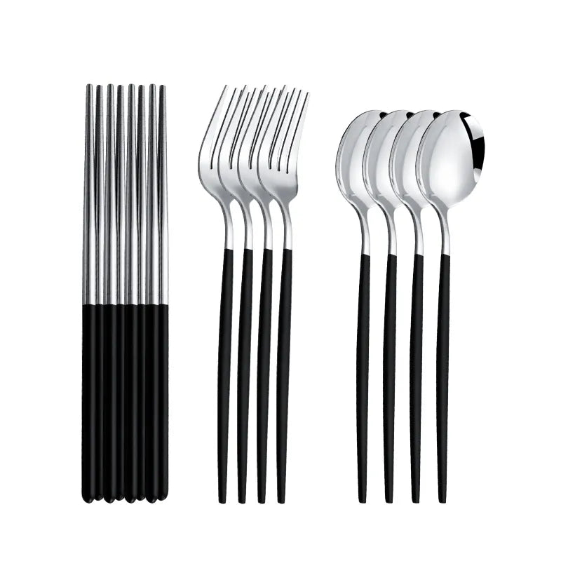 Gold Cutlery Set Korean Stainless Steel Tableware Set Fork Spoon And Chopsticks Set Golden Dinnerware Set Luxury Tableware Set