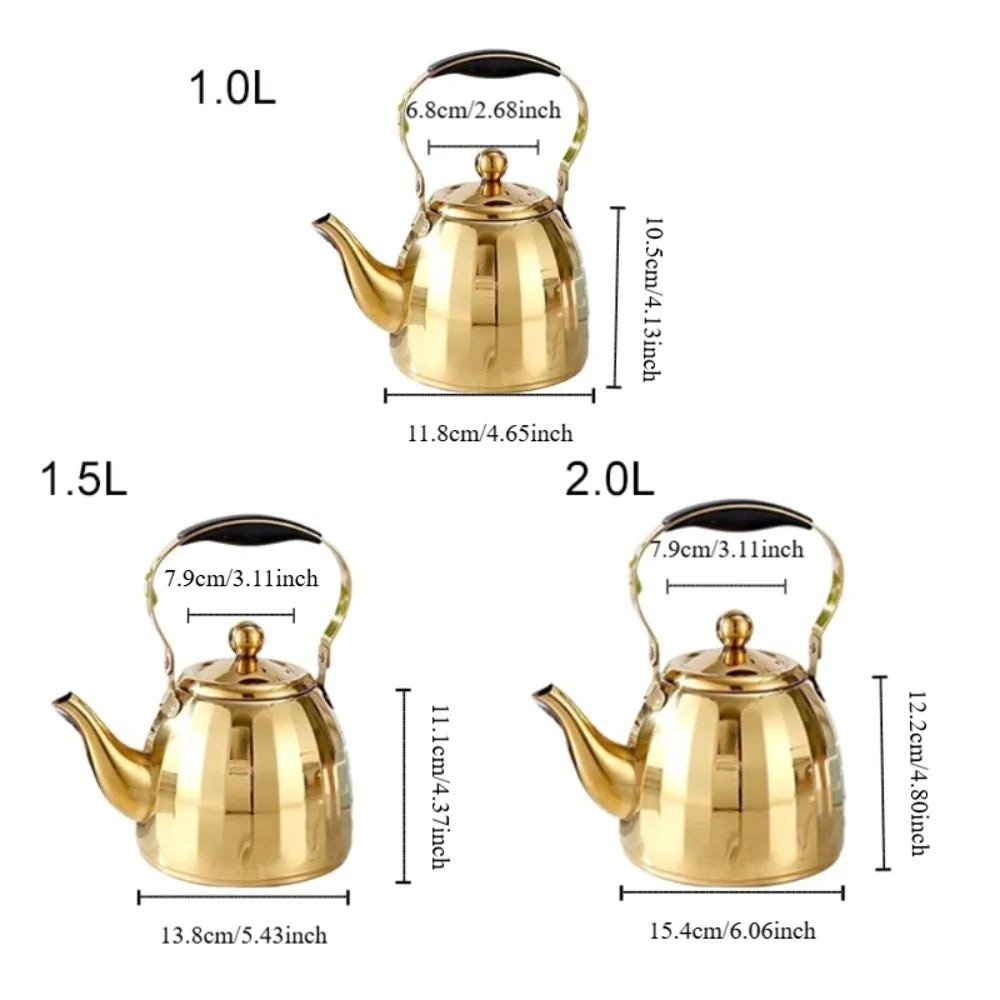 1/1.5/2L Restaurant Tea Kettle Stainless Steel Removable Infuser Flower Teapot Mirrored Scald-proof Handle Water Kettle Stovetop