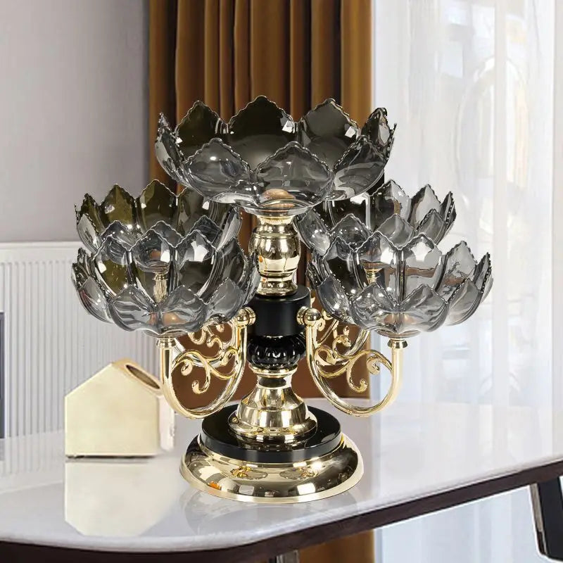 Light Luxury Style Multi Layered Rotating Crystal Fruit Plate Household use European Creative Multi-layer Crystal Storage Plate