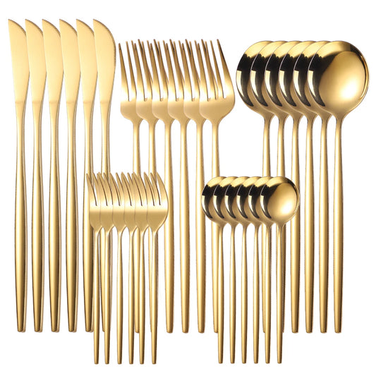 30Pcs Gold Tableware Set Cutlery Set Stainless Steel Cutlery Gold Fork Spoon Knife Silverware Set Banquet Luxury Dinnerware Set