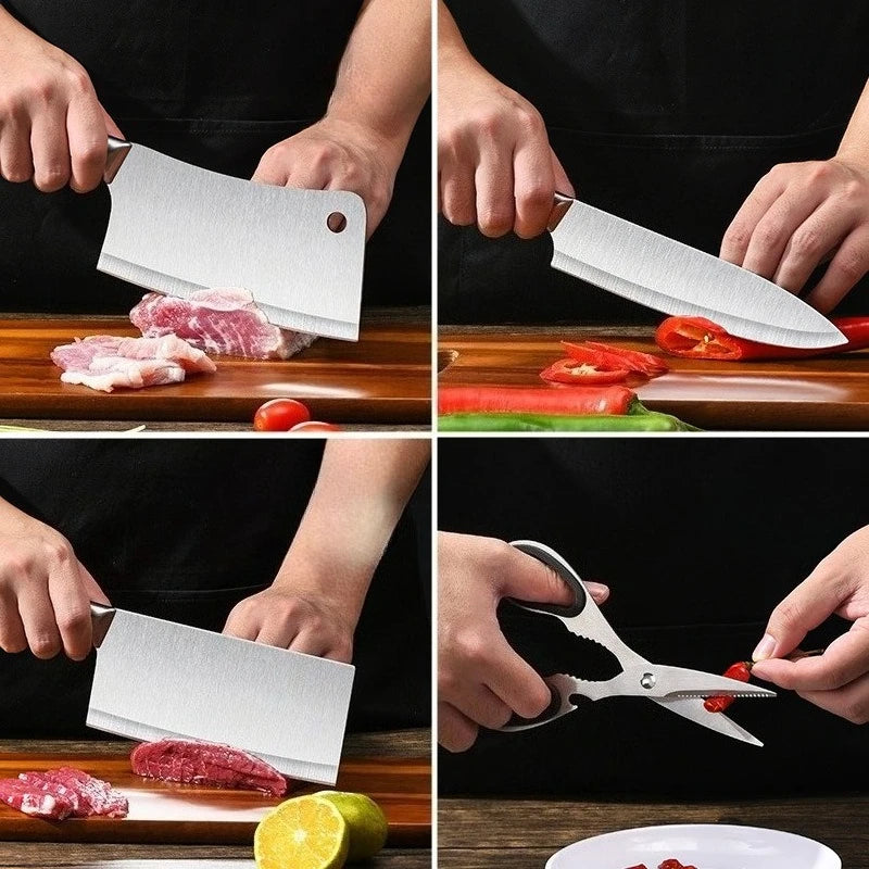 Gift Knife Sets Stainless Steel Blade Cooking Knive Sets with Chef,chopping,slicing Knife and Scissors,sharpener Kitchen Tools