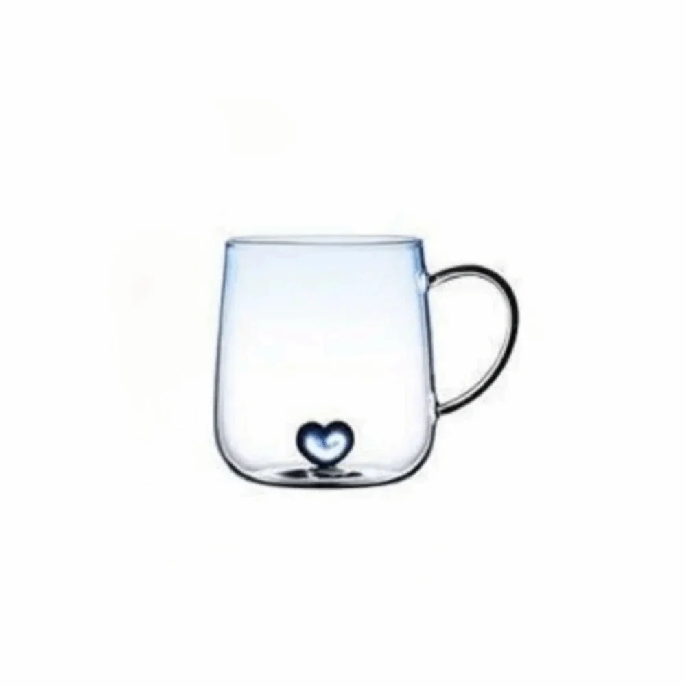 New Transparent Gradient Glass Cup 3D Love Heart 400mL Glass Coffee Mug Large Capacity Couple Pair Cup Home Accessories