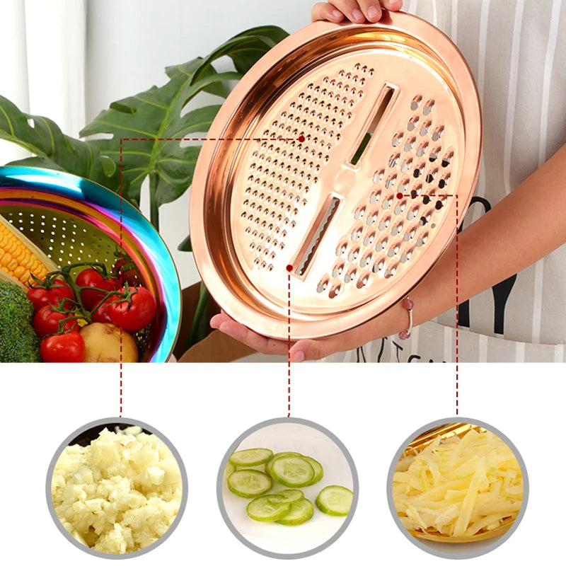 3Pcs/Set Multifunctional Vegetable Slicer Grater With Container Stainless Steel Drain Pot Strainer Basket Kitchen Accessories