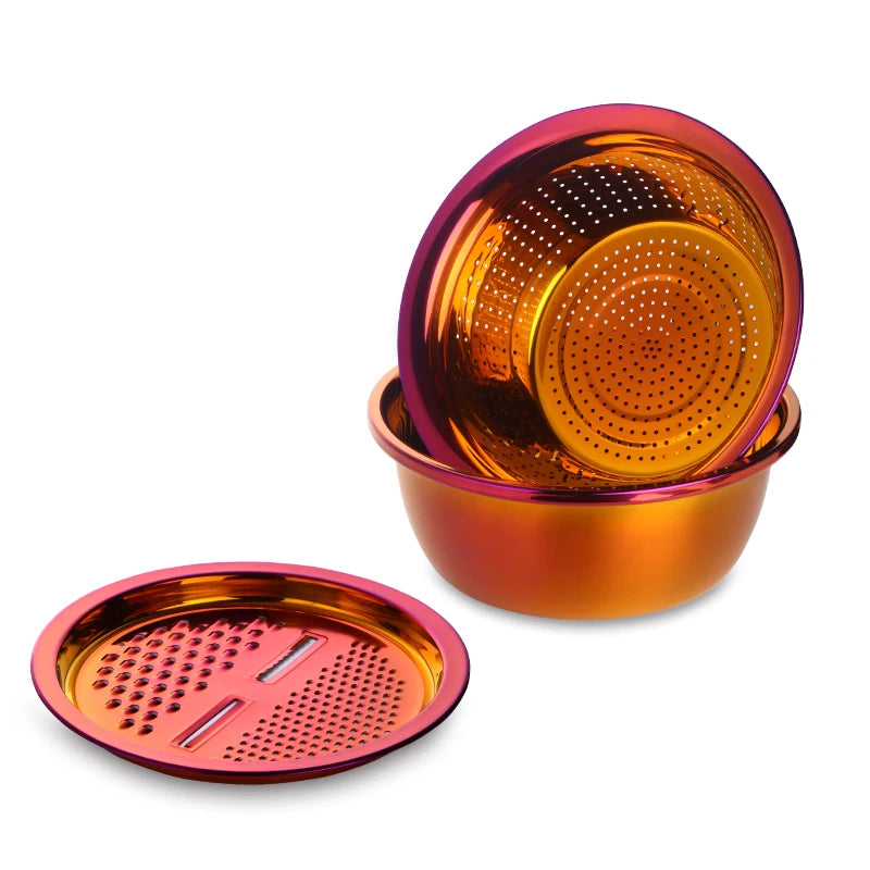 3Pcs/Set Multifunctional Vegetable Slicer Grater With Container Stainless Steel Drain Pot Strainer Basket Kitchen Accessories