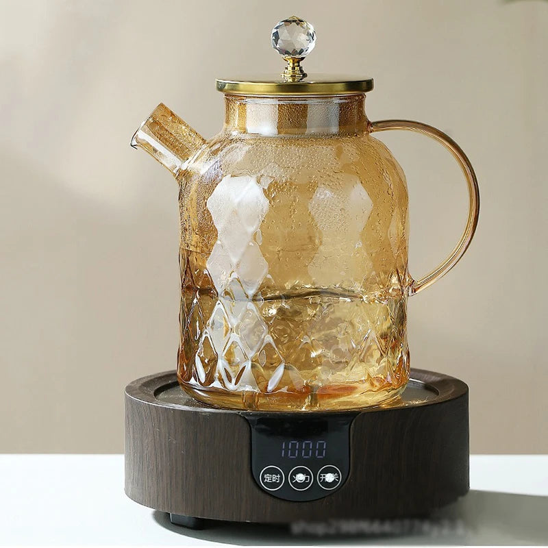 JUSTINLAU 1/1.8L Glass Tea pot With Lid and Filter Champagne Tea Kettle Cold and heat resistant Tea maker For Blooming Fruit Tea