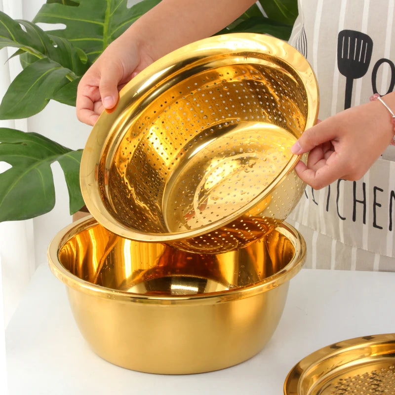 3Pcs/Set Multifunctional Vegetable Slicer Grater With Container Stainless Steel Drain Pot Strainer Basket Kitchen Accessories