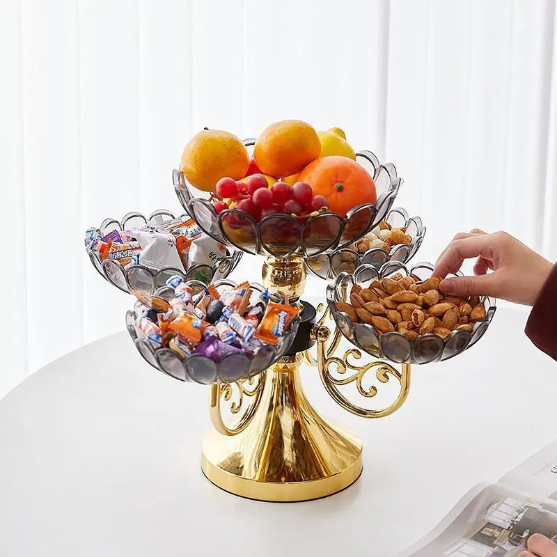 Light Luxury Style Multi Layered Rotating Crystal Fruit Plate Household use European Creative Multi-layer Crystal Storage Plate