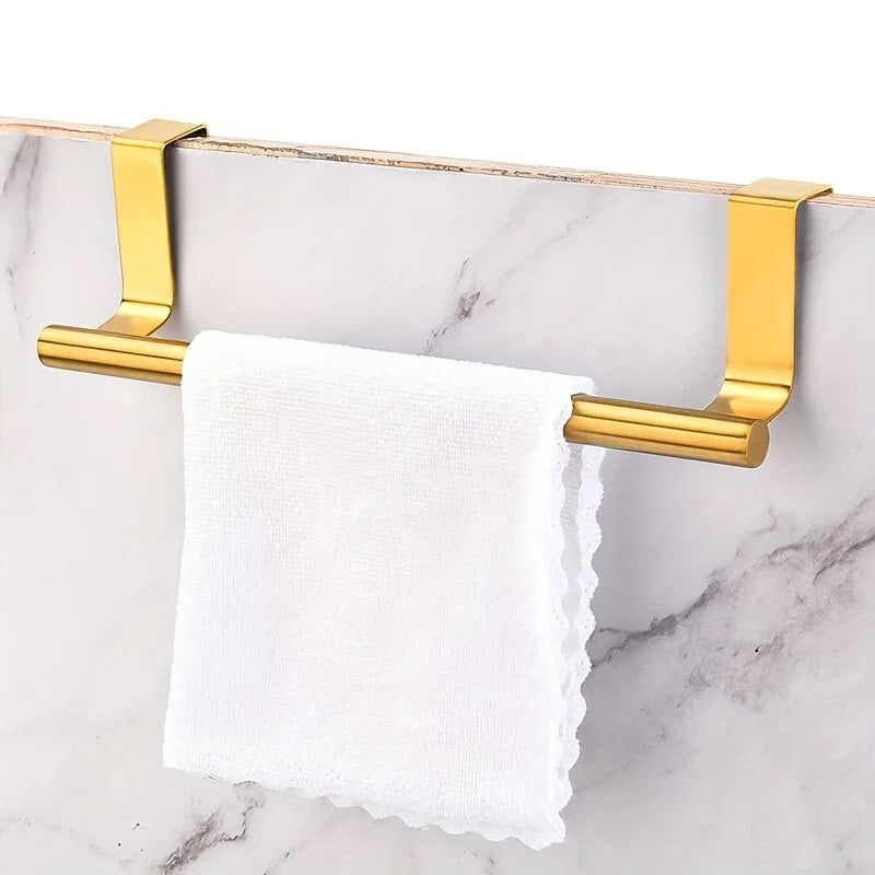 1pc Stainless Steel Towel Bar - No-Drill Wall Mount for Bathroom/Kitchen | Sleek Golden Finish, Easy Install Accessory