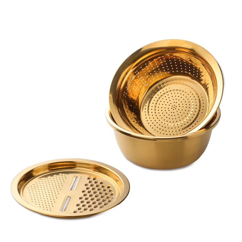 3Pcs/Set Multifunctional Vegetable Slicer Grater With Container Stainless Steel Drain Pot Strainer Basket Kitchen Accessories