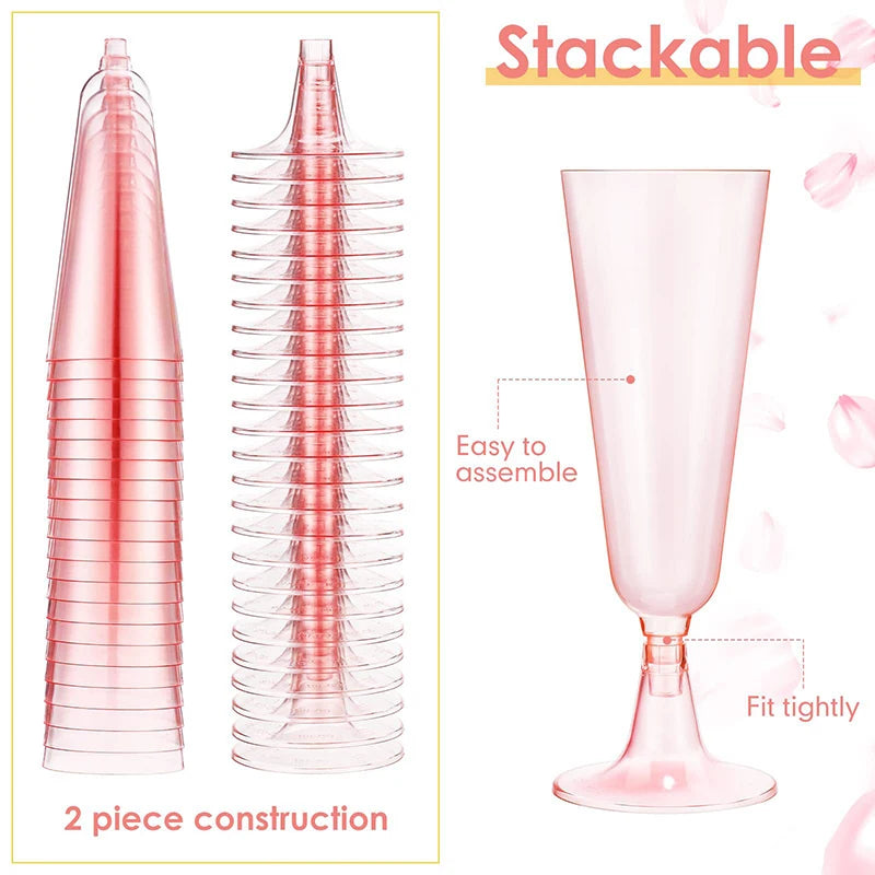 10Pcs Pink Champagne Cup Disposable Plastic Flutes Cups Wedding Birthday Party Supplies Bar Drink Red Wine Ice Cream Cup