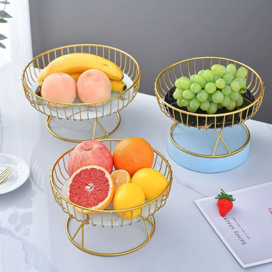 Fruit Dish Metal Wire Fruit Basket With Base Creative Fruit Bowl Home Living Room Coffee Table Candy Snack Tray Fruit Tray