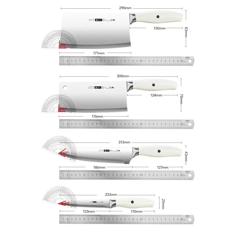 6-Piece Kitchen Knife Set with Sharpener & Storage-Stainless Steel Bone Cleaver, Chef & Fruit Knives,Complete Home Cutting Tools