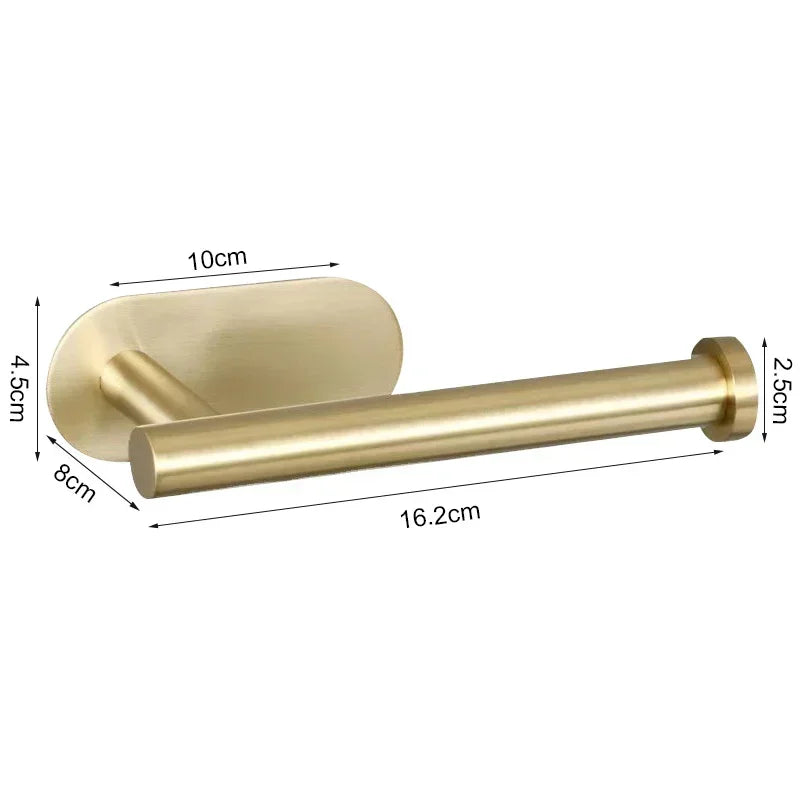 Self Adhesive Toilet Paper Holder Gold Stainless Steel Wall Mount No Punching Tissue Towel Roll Dispenser Bathroom Paper Hooks